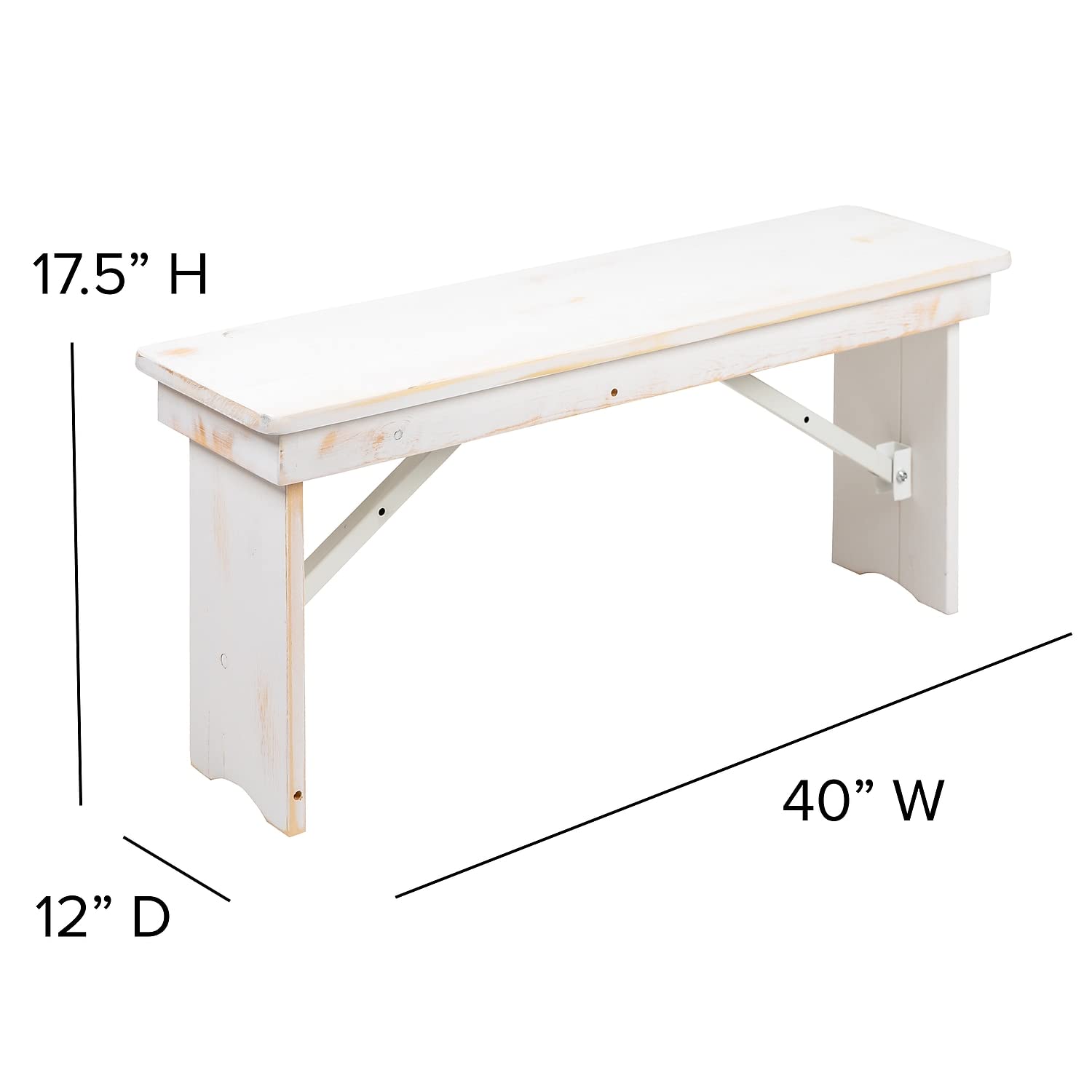 Flash Furniture Hercules Series 8' X 40" Antique Rustic White Folding Farm Table And Four 40.25"L Bench Set