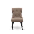 East West Furniture Sip6T48 Sion Parson Dining Room Chairs - Button Tufted Nailhead Trim Coffee Linen Fabric Padded Chairs, Set Of 2, Wirebrushed Black