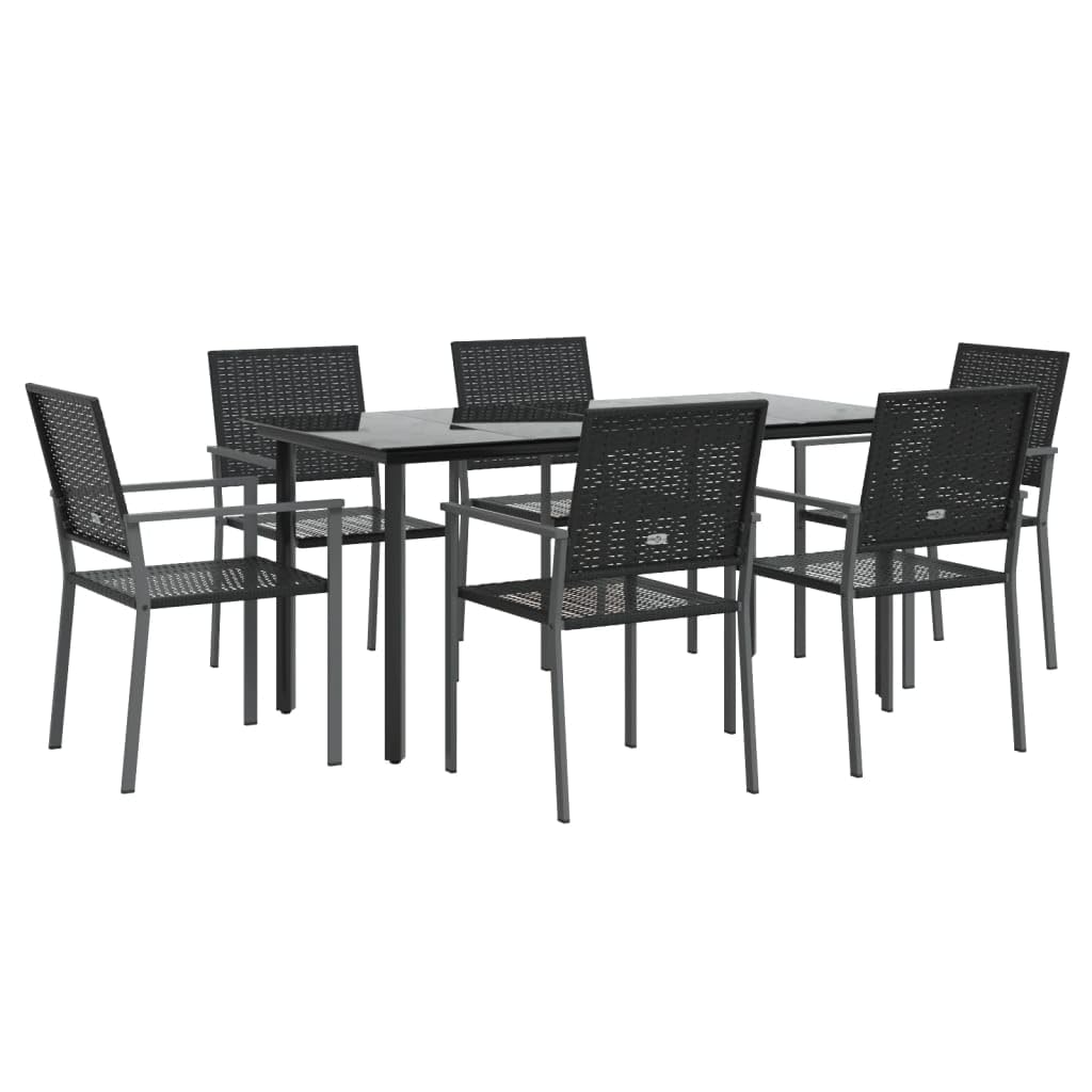 Vidaxl Patio Dining Set 7 Piece, Outdoor Dining Set Patio Furniture, Dining Table And Chair For Backyard Garden, Modern Style, Poly Rattan And Steel