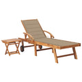vidaXL Solid Teak Wood Sun Lounger - Weather-Resistant Garden Furniture with Adjustable Backrest and Footrest, Includes Table and Comfortable Beige Cushion