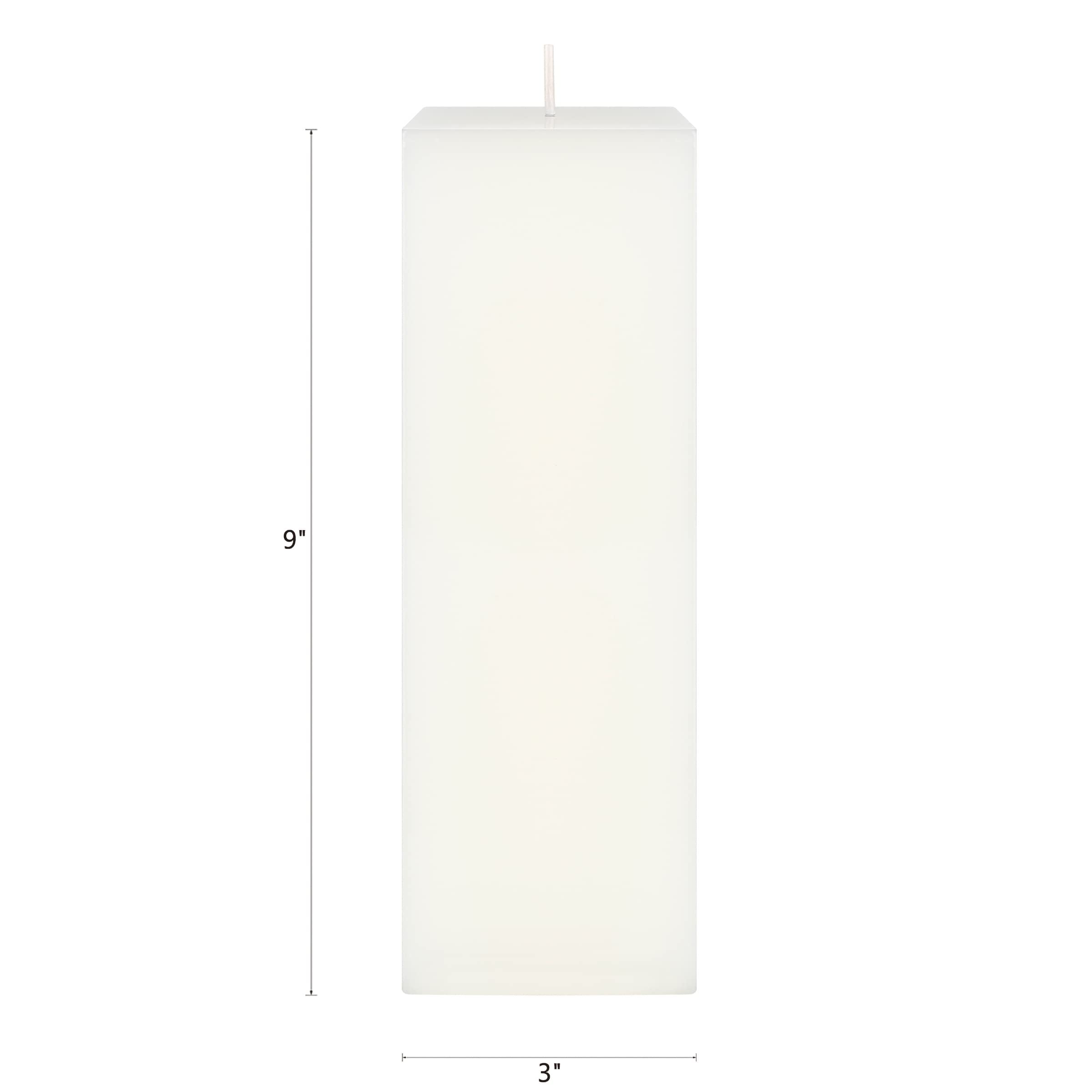 Mega Candles 1 Pc Unscented White Square Pillar Candle, Hand Poured Premium Wax Candles 3 Inch X 9 Inch, Home D  Cor, Wedding Re
