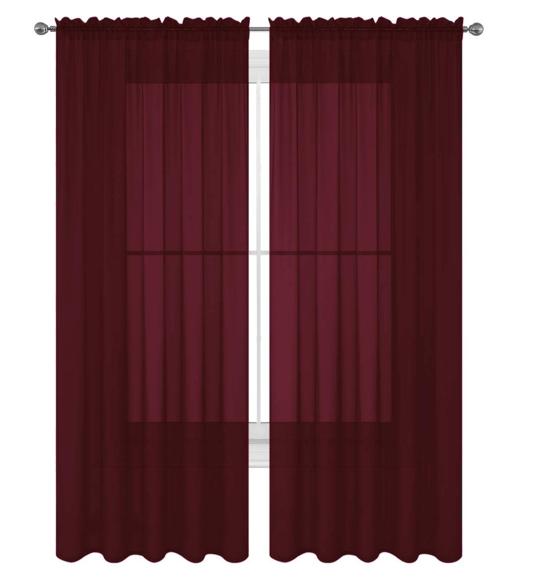 Decotex 2 Piece Solid Elegant Sheer Curtains Fully Stitched Panels Window Treatment Drape (54'' X 95'', Burgundy)