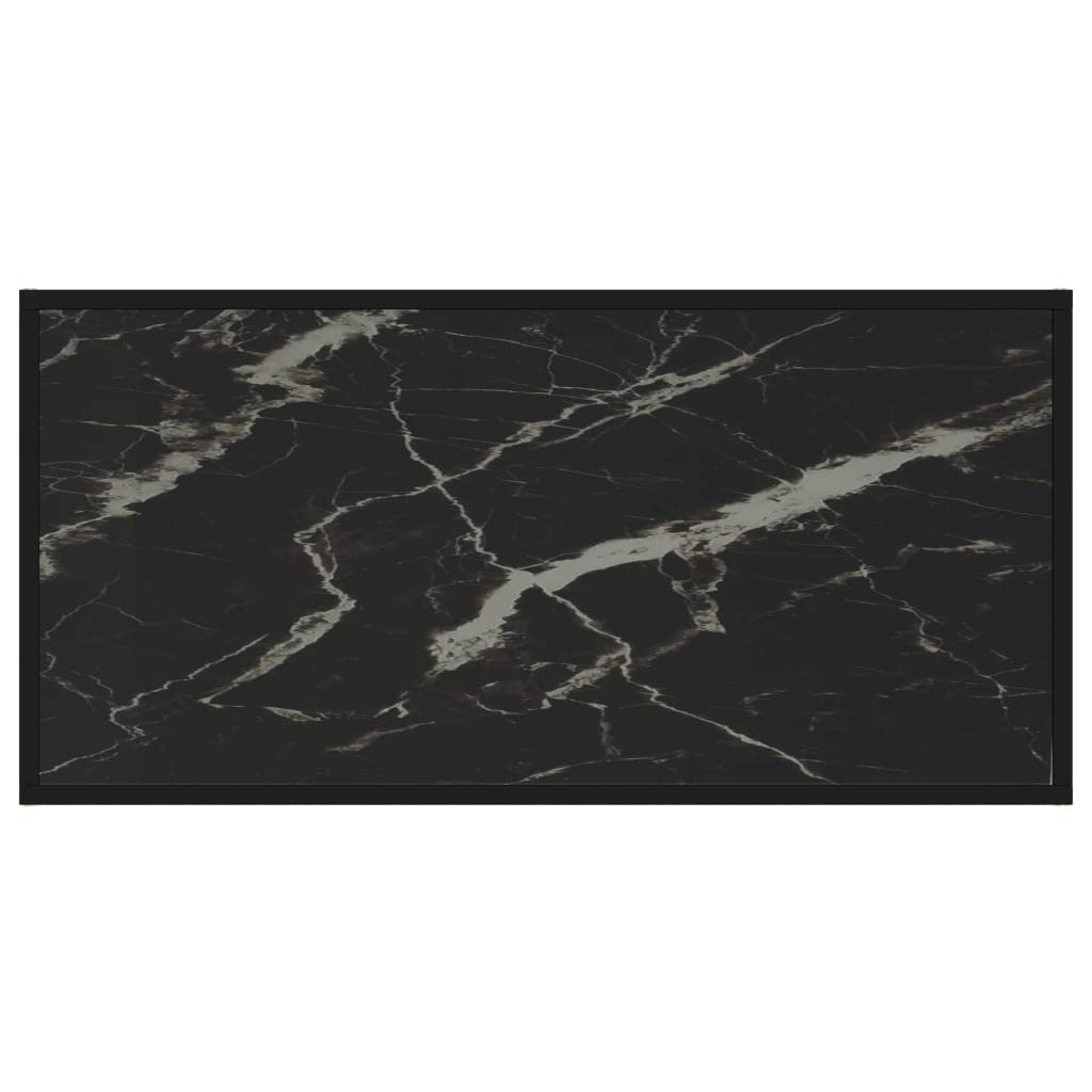 vidaXL Black Modern Coffee Table with Storage Shelf, Tempered Glass and Powder-Coated Steel, Rectangular Shape, Marble Texture, Dimensions 39.4x19.7x13.8