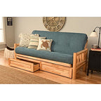 Kodiak Furniture Lodge Storage Futon with Linen Fabric Mattress in Natural/Blue