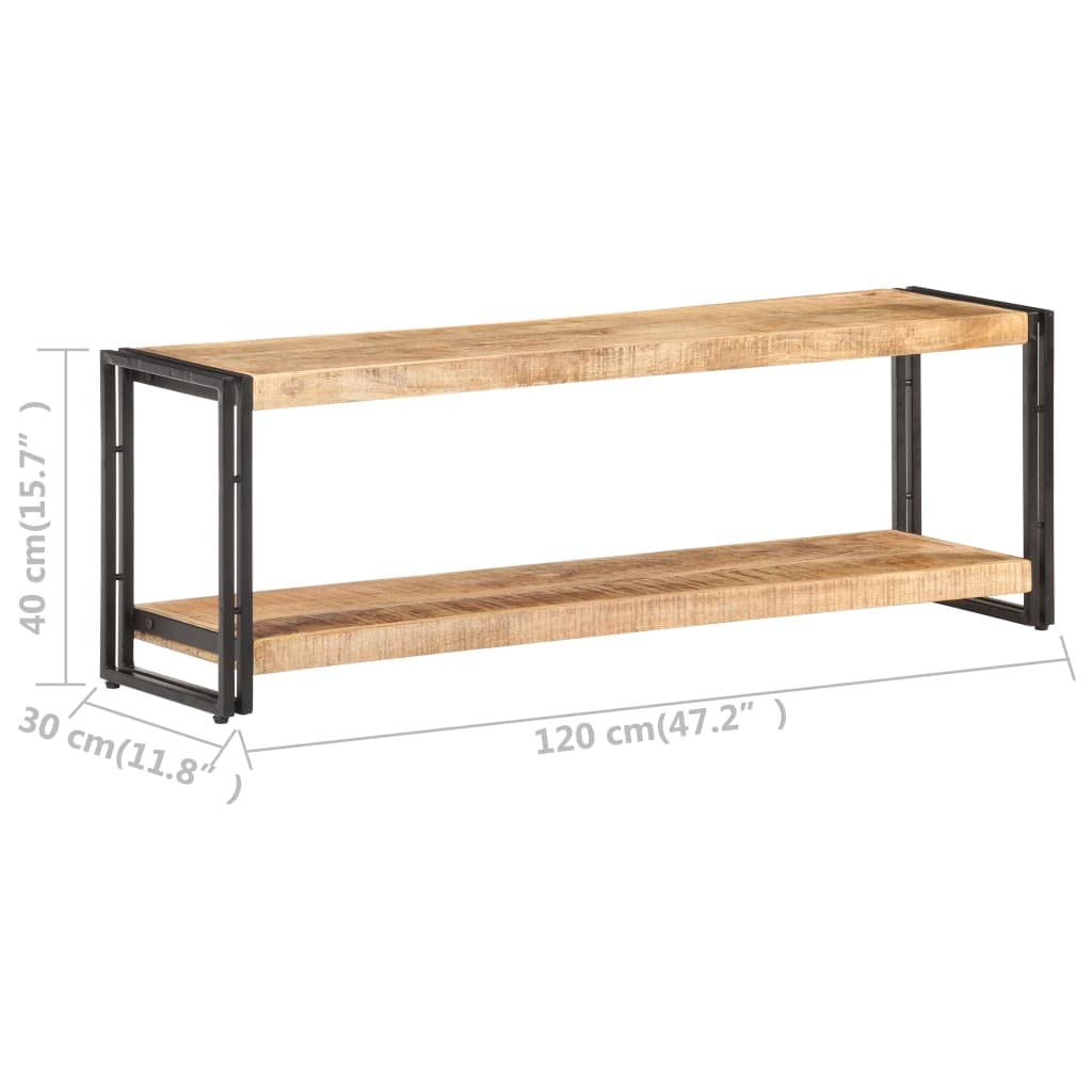 vidaXL Industrial Rough Mango Wood TV Stand - Sturdy and Unique Living Room Furniture with Storage Shelf, Black Iron Frame, Easy Assembly