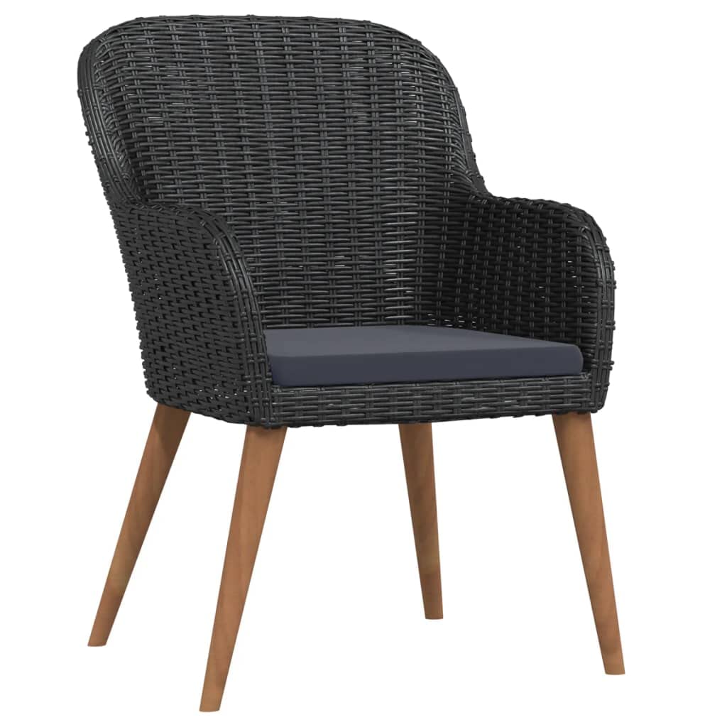 vidaXL 7-Piece Outdoor Patio Dining Set - Black Poly Rattan Construction with Cushions, Solid Acacia Wood, Glass Tabletop