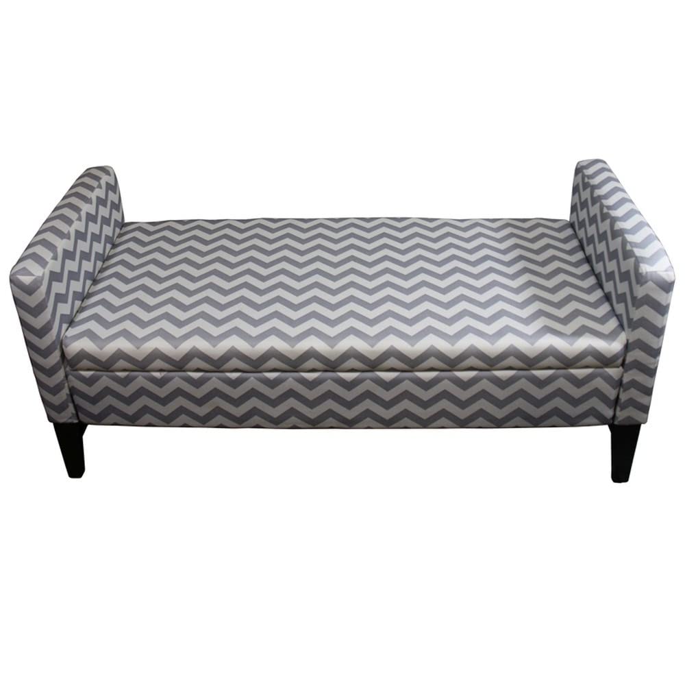 HomeRoots Neutral Gray Wood, Polyurethane Foam: 97%, Polyester Fabric: 3% Modern Gray and White Chevron Print Storage Bench