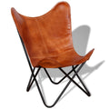 vidaXL Butterfly Chair, Lightweight Armchair with PowderCoated Steel Frame, Comfortable Genuine Goat Leather, Versatile Utility