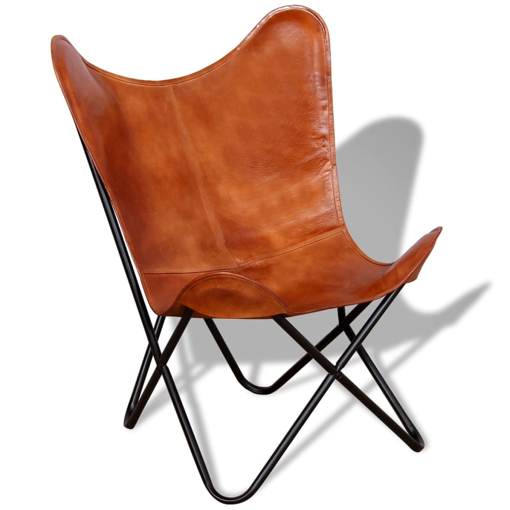 vidaXL Butterfly Chair, Lightweight Armchair with PowderCoated Steel Frame, Comfortable Genuine Goat Leather, Versatile Utility