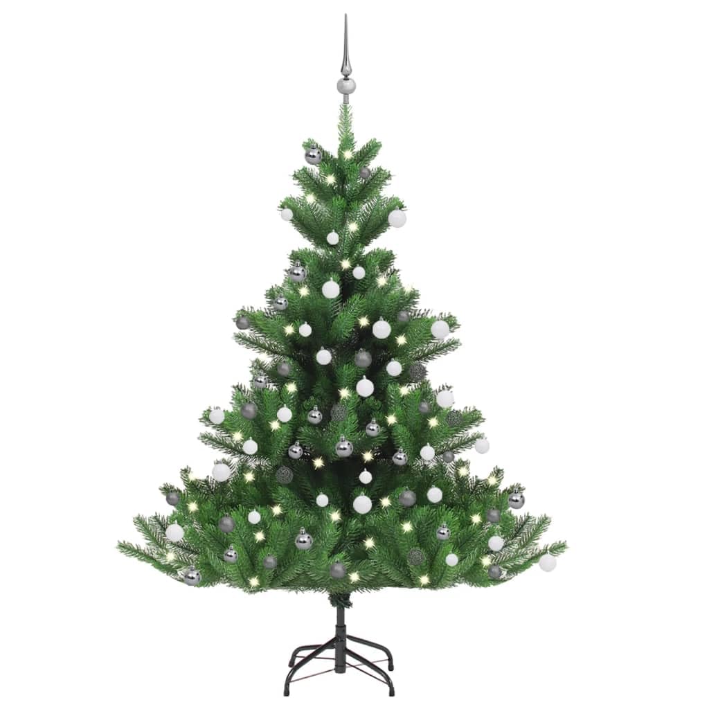 Vidaxl Reusable Nordmann Fir Artificial Christmas Tree With Led Lights And Ball Set, Easy To Assemble, 59.1-Inch Green Tree With Shiny And Glitter Decorations