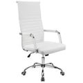 Furmax Ribbed Office Chair High Back Pu Leather Executive Conference Chair Adjustable Swivel Chair With Arms (White)