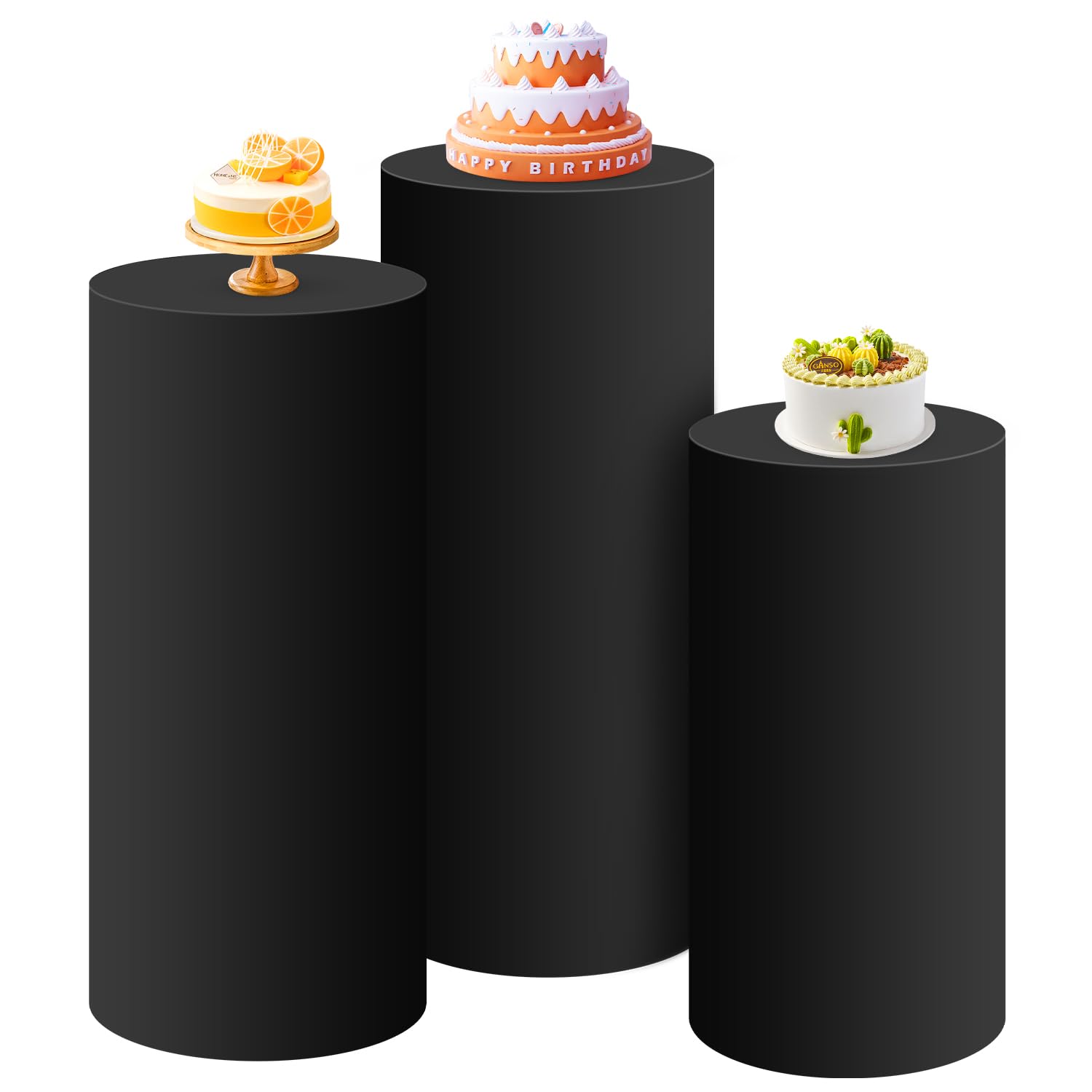 SaitiMade Set of 3 - Black Cylinder Pedestal Stand Covers, Flexible Cylinder Stand Covers for Party, Wedding or Birthday Event D