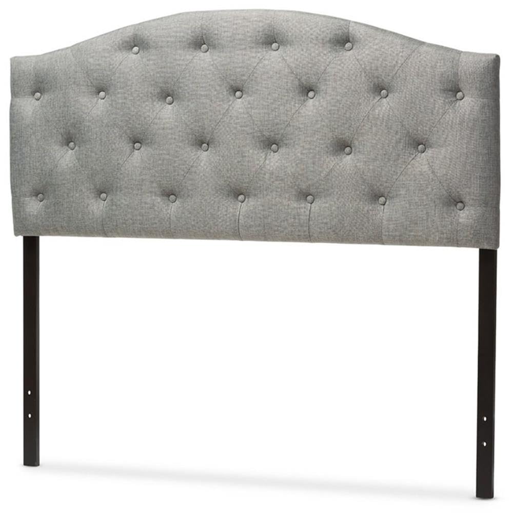 Baxton Studio Myra Modern and Contemporary Full Size Grey Fabric Upholstered Button-Tufted Scalloped Headboard