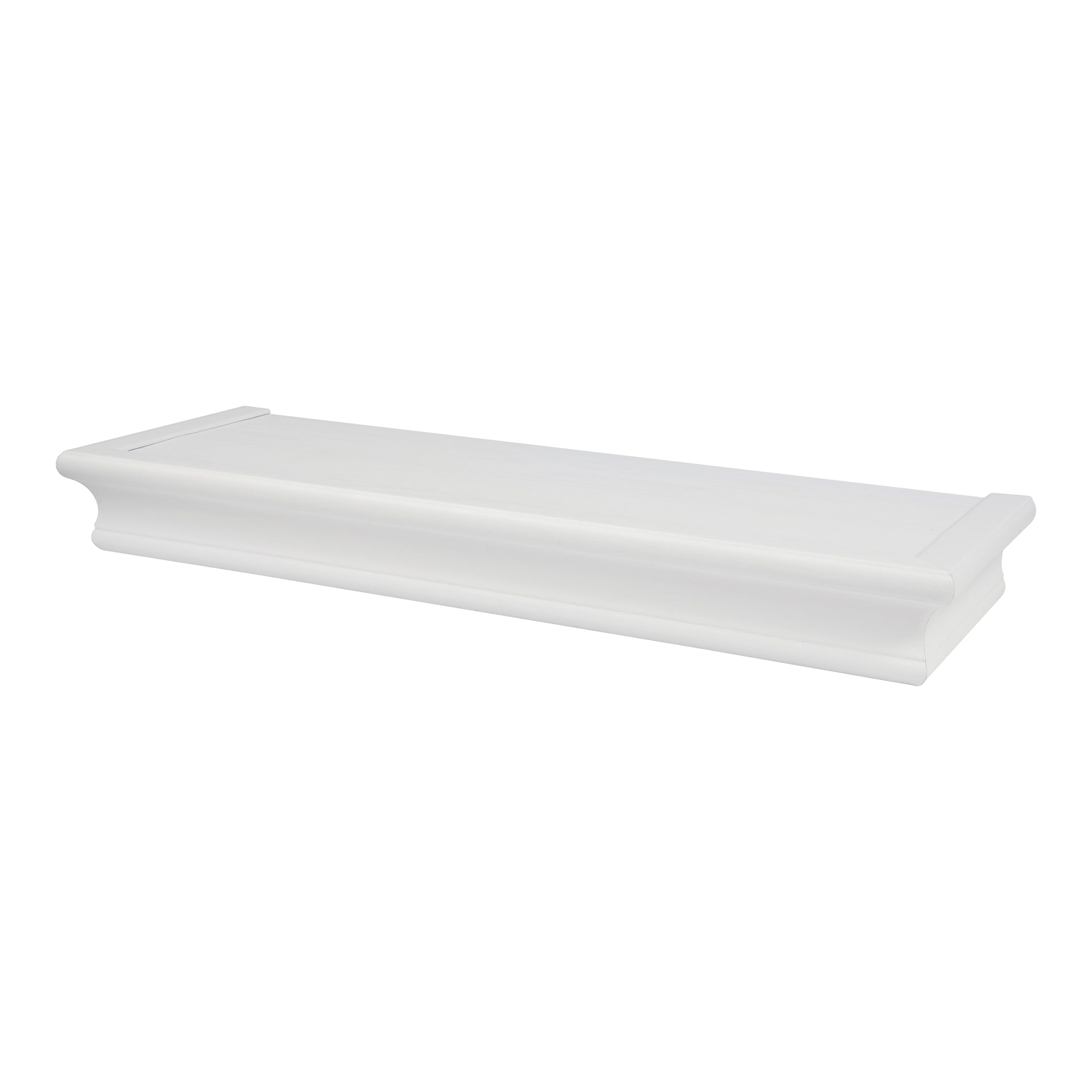 HIGH & MIGHTY 515604 Decorative 18 Floating Shelf Holds up to 15lbs, Easy Tool-Free Dry Wall Installation, Beveled, White