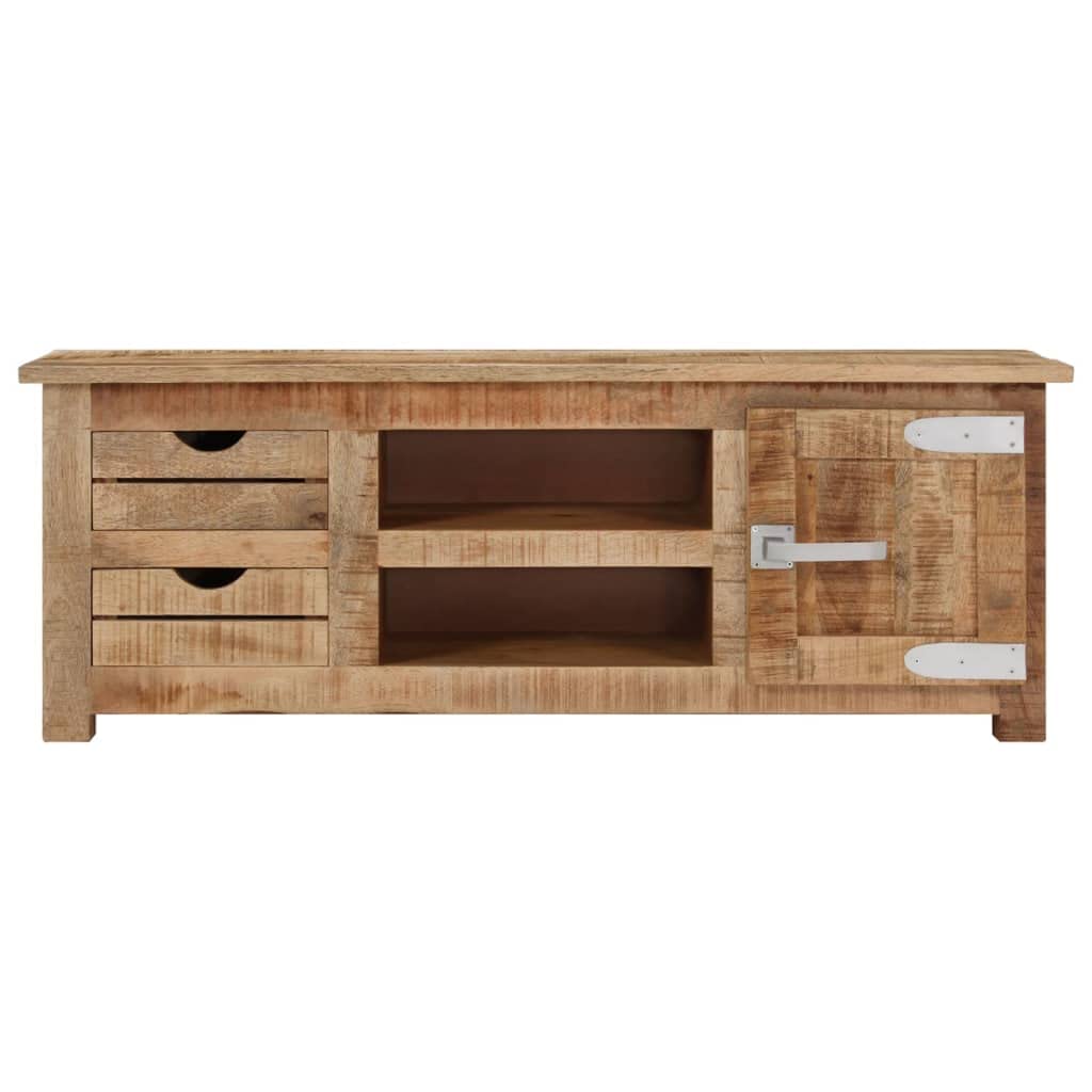 vidaXL Retro Style TV Stand in Rough Mango Wood with Natural Finish, Multi-Storage Cabinet with 2 Drawers and 2 Compartments for Entertainment Room
