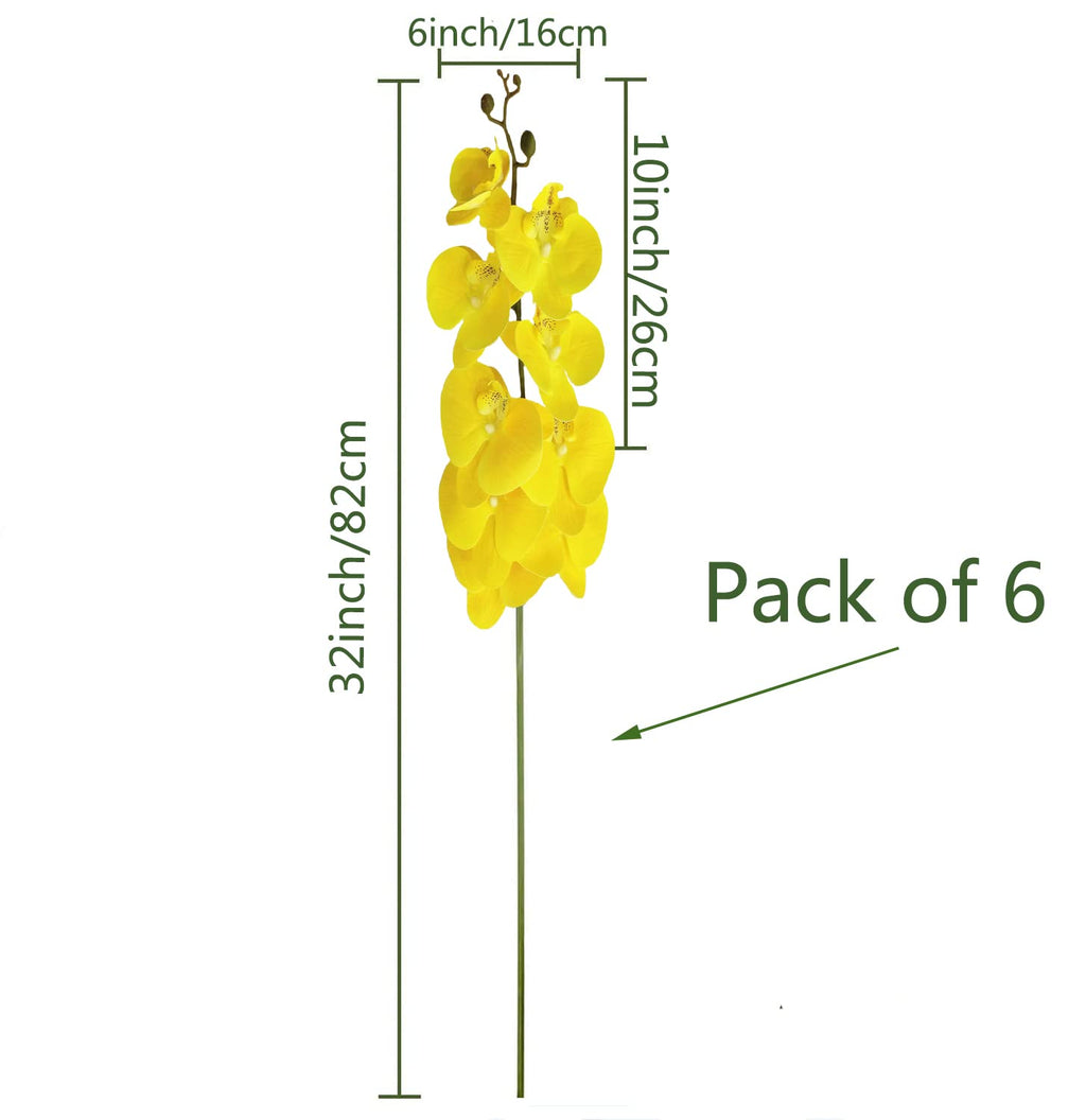 Fagushome 32 Inch Artificial Phalaenopsis Flowers 6 Pcs Artificial Orchid Flowers Stem Plants For Home D  Cor (Yellow)