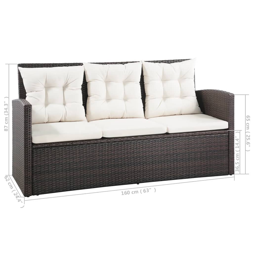 vidaXL Patio Sofa Set 5 Piece - Poly Rattan, Brown/Cream White Outdoor Furniture Set, Coffee Table & Cushions, Garden/Deck Lounge Area