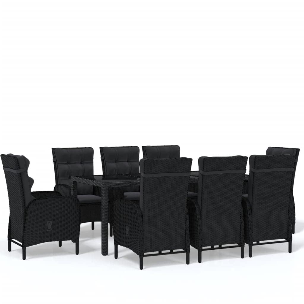 Vidaxl 9 Piece Patio Dining Set Poly Rattan Black