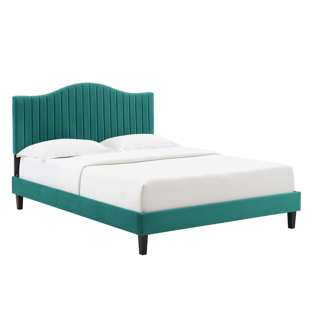 Modway MOD-6747-TEA Juniper Channel Tufted Performance Velvet Full Platform Bed, Teal