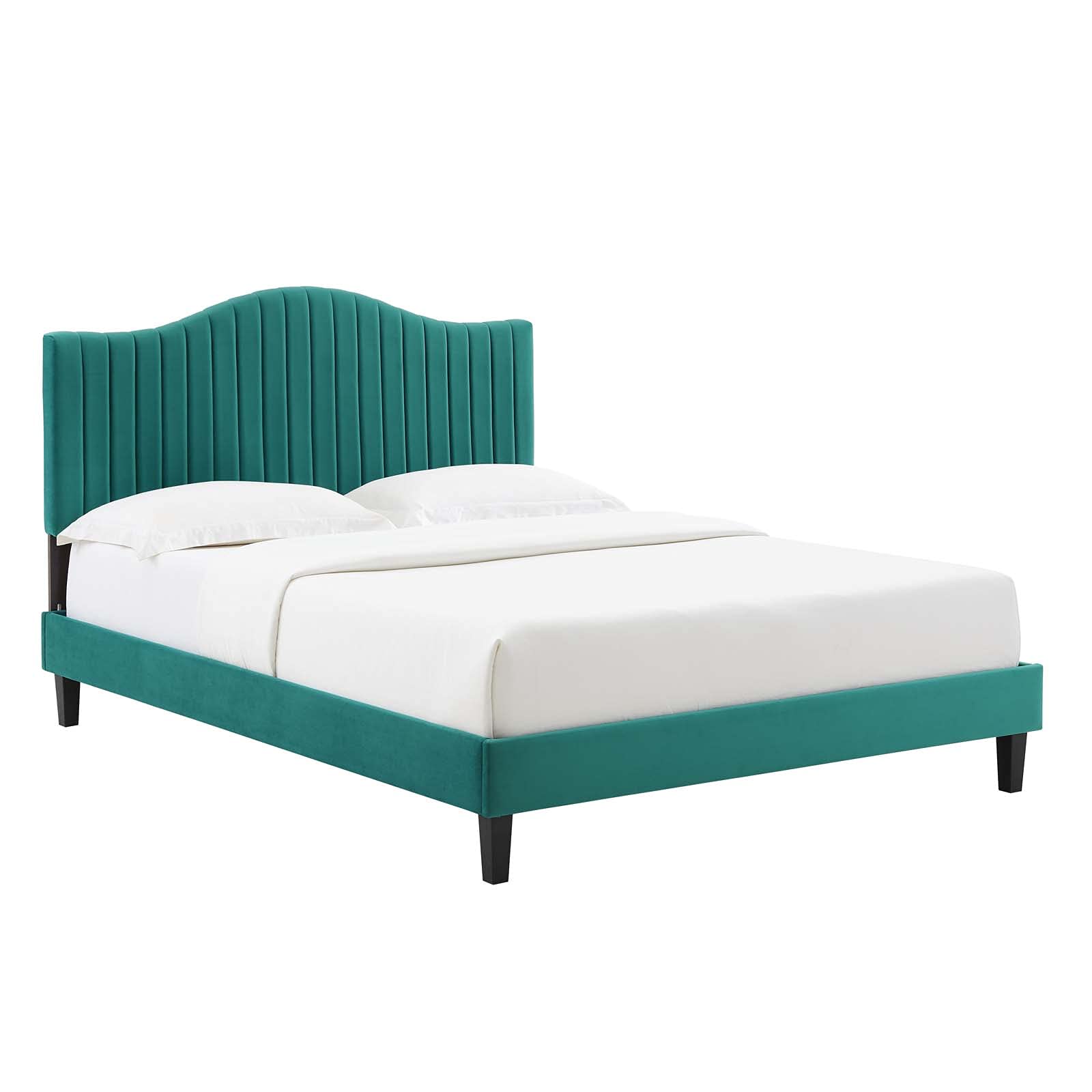 Modway MOD-6747-TEA Juniper Channel Tufted Performance Velvet Full Platform Bed, Teal