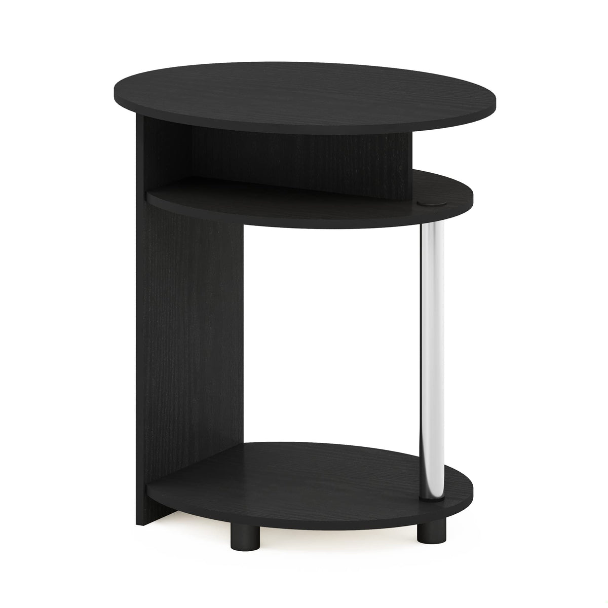 Furinno Jaya Simple Design Oval End Table With Bin, Americano/Chrome