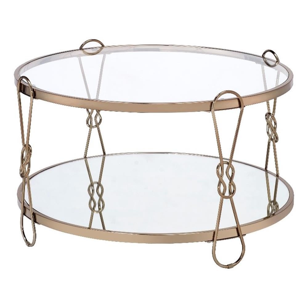 Acme Zekera Round Mirrored Top Coffee Table with Metal Tube in Mirrored