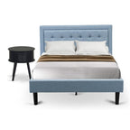 East West Furniture FN11F-1GO15 2-Pc Platform Full Size Bed Set with 1 Bed Frame and a Night Stand for Bedrooms - Reliable and Sturdy Construction - Denim Blue Linen Fabric