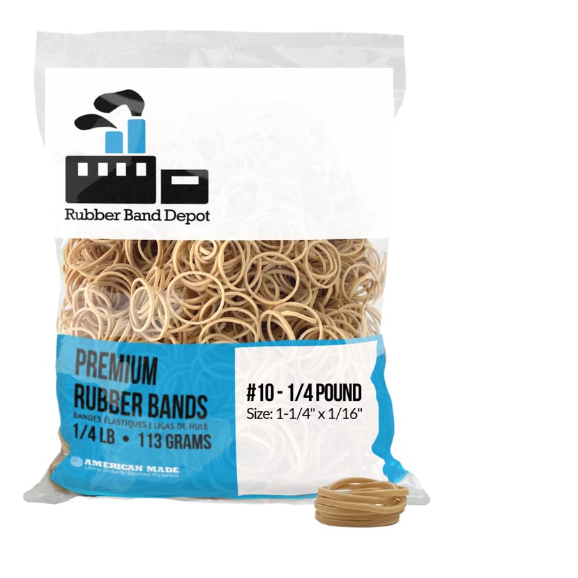 Rubber Bands, Rubber Band Depot, Size #10, Approximately 850 Rubber Bands Per Bag, Rubber Band Measurements: 1-1/4' X 1/16' -