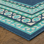 HomeRoots Polypropylene 2’x3’ Navy and Green Geometric Indoor Outdoor Scatter Rug