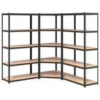 Vidaxl 3X 5-Layer Heavy-Duty Shelves Industrial Shelving Workshop Storage Rack Warehouse Corner Shelf Unit Gray Steel And Engineered Wood