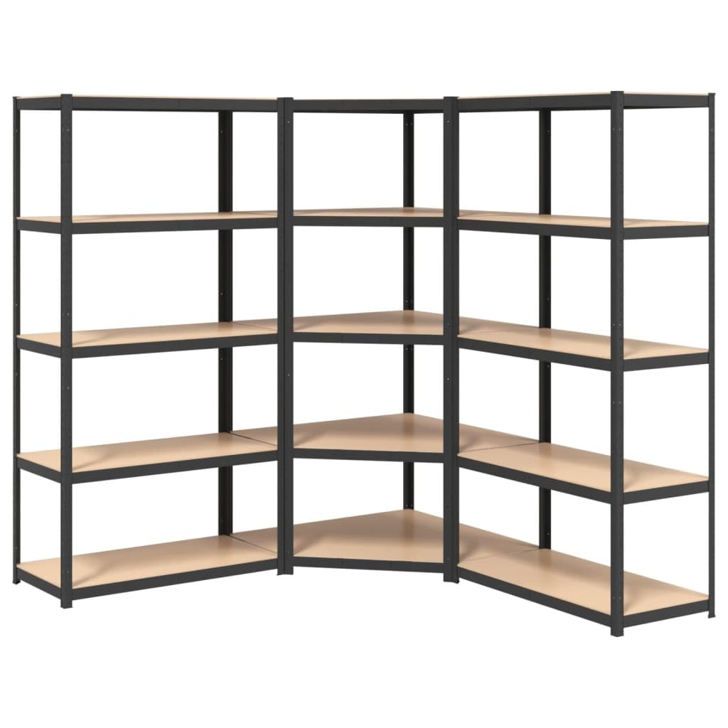 Vidaxl 3X 5-Layer Heavy-Duty Shelves Industrial Shelving Workshop Storage Rack Warehouse Corner Shelf Unit Gray Steel And Engineered Wood