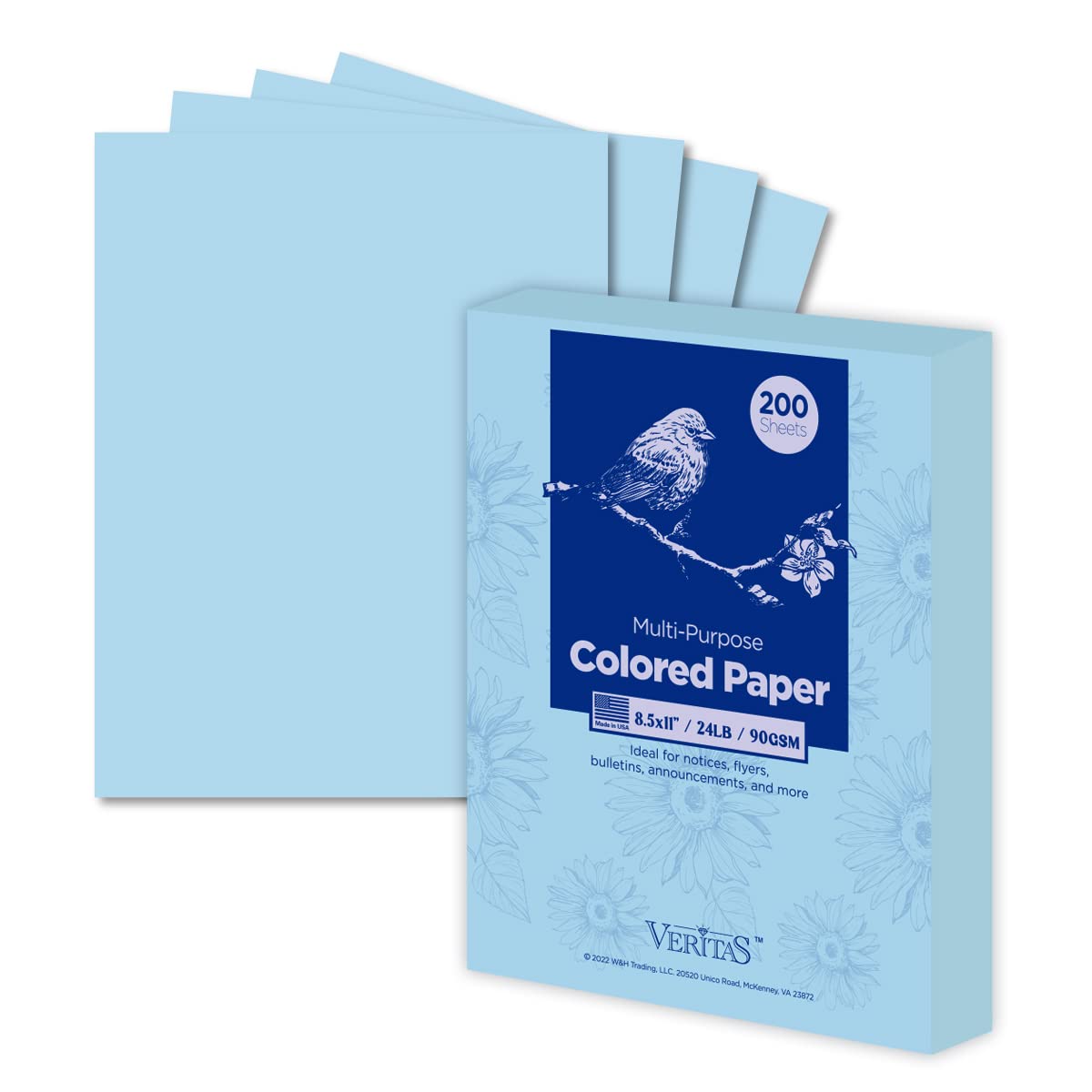 Writepads Veritas Color Copy Paper,Multi-Purpose Paper,Colored Printer Paper 8.5    X 11   , 24 Lb / 90 Gsm,Blue,200 Sheets (1 R