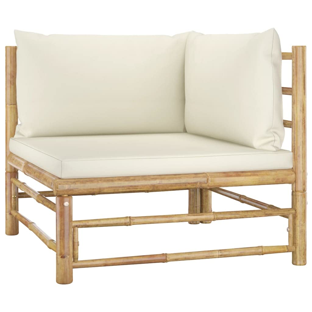 vidaXL 6-Piece Bamboo Patio Lounge Set - Scandinavian Style Eco-Friendly Outdoor Furniture - Cream White Cushions Included - Easy Assembly & Washable Cushion Covers