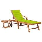 vidaXL Sun Lounger, Outdoor Chaise Lounge Chair with Wheels, Patio Daybed with Table and Cushion for Beach Yard, Retro Style, Solid Wood Teak