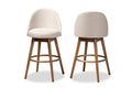 Baxton Studio Carra Mid-Century Modern Light Beige Fabric Upholstered Walnut-Finished Wood Swivel Bar Stool (Set of 2)