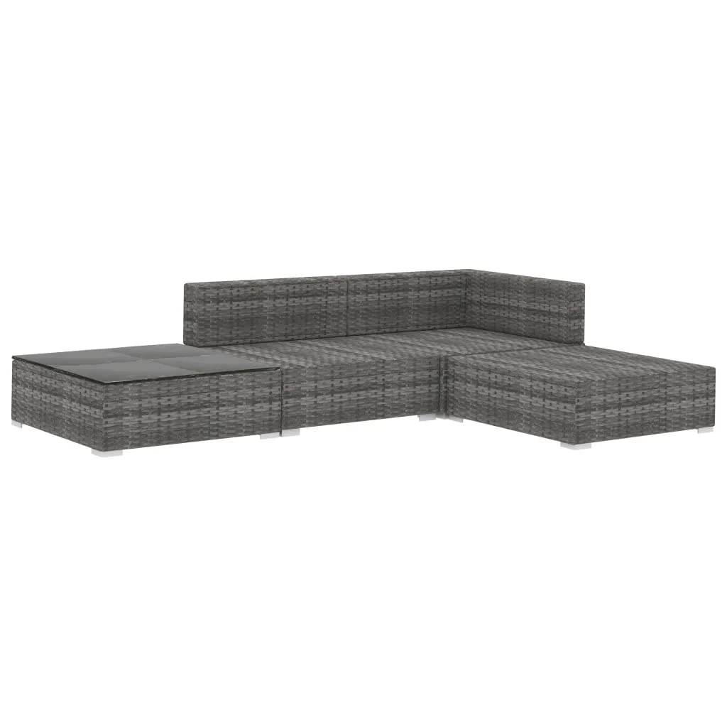 vidaXL 4 Piece Garden Lounge Set with Cushions Poly Rattan Gray