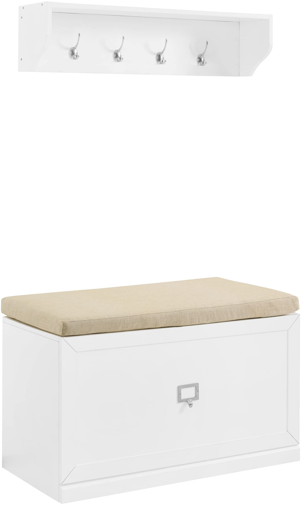 Crosley Furniture Harper 2-Piece Entryway Set With Shoe Rack Storage Bench And Wall Shelf With Coat Hooks, White