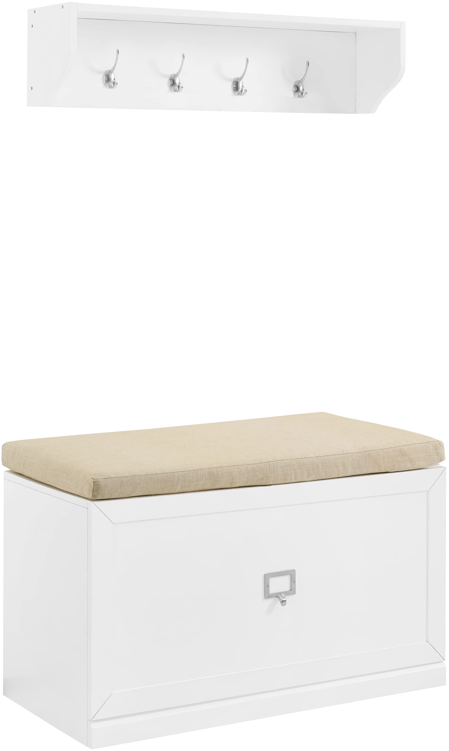 Crosley Furniture Harper 2-Piece Entryway Set With Shoe Rack Storage Bench And Wall Shelf With Coat Hooks, White