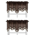 Solid Faux Silk Swag Waterfall Cascade Ascot Window Curtain Valance w/Tassels Trim 55  x18  Wave (2, Brown)