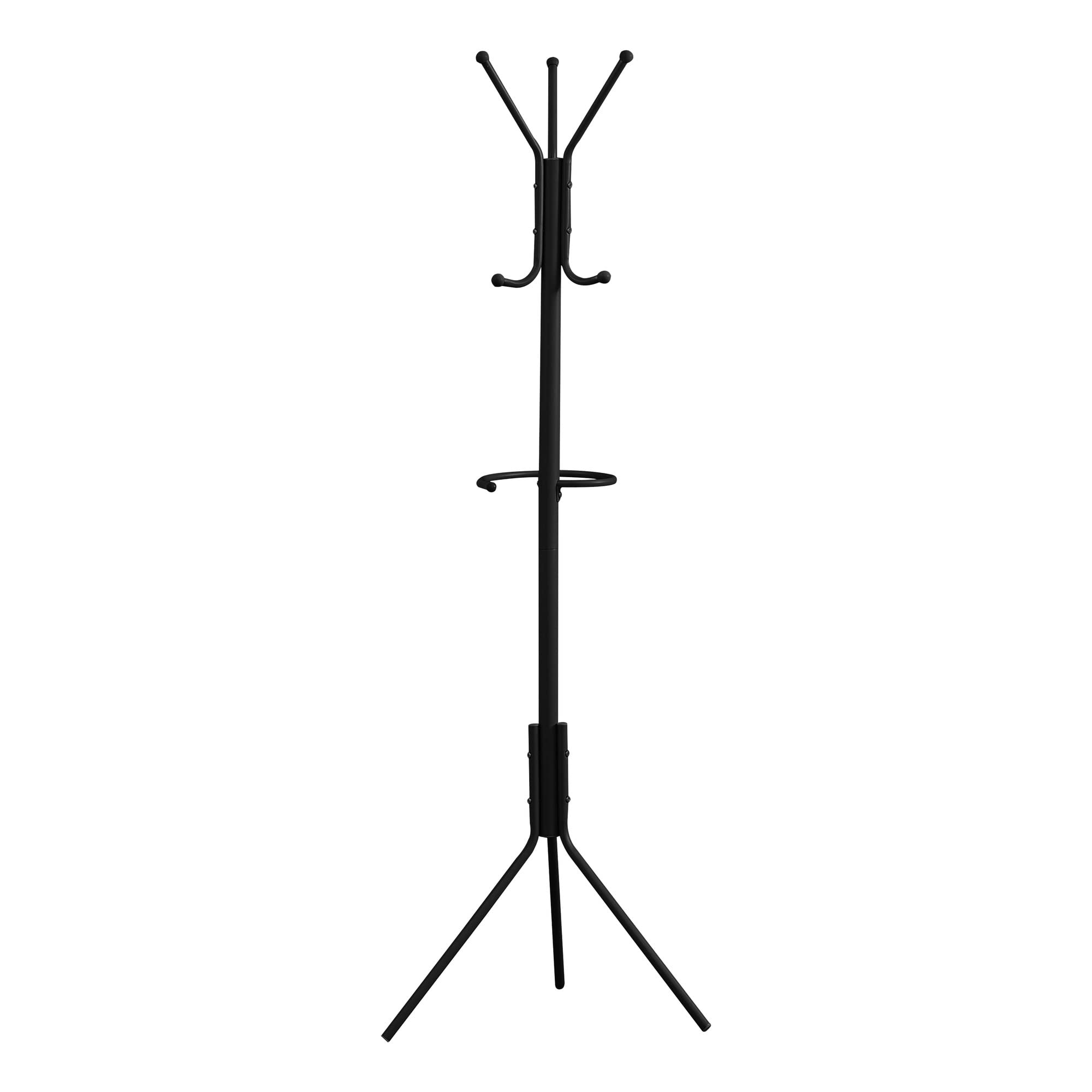 Monarch Specialties I 2162 Coat Rack, Hall Tree, Free Standing, Hanging Bar, 6 Hooks, Entryway, 68' H, Bedroom, Metal, Black, Contemporary, Modern