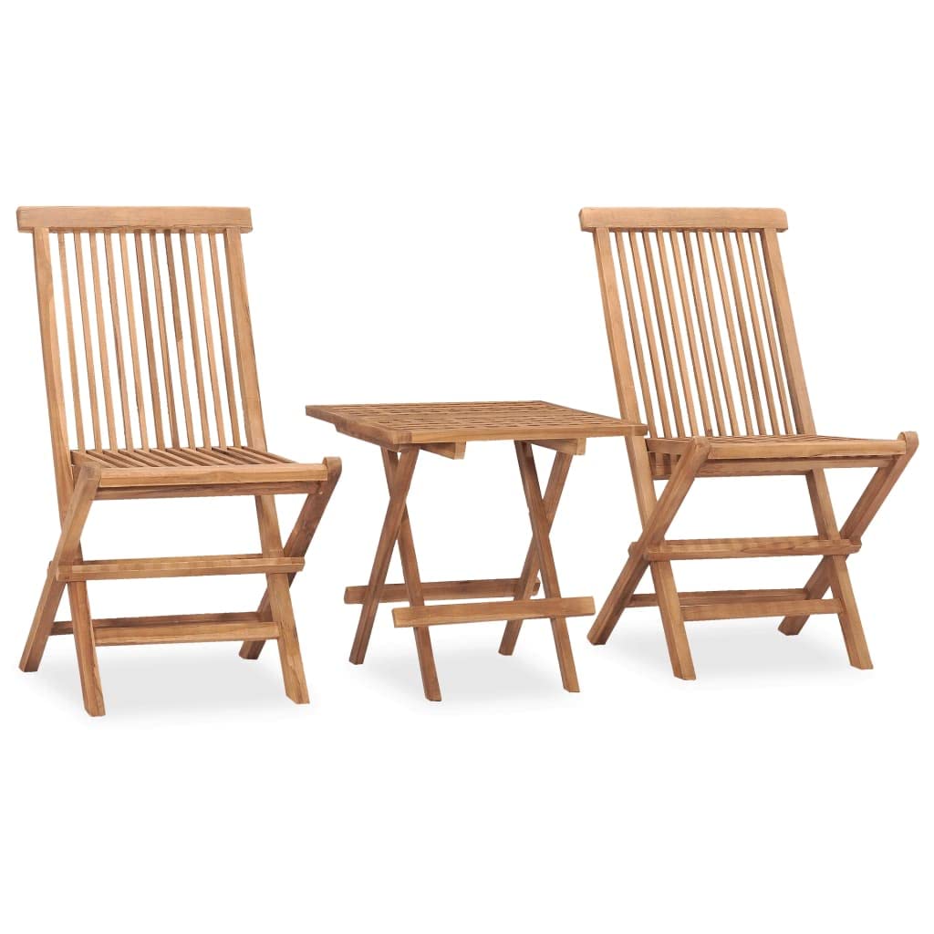 vidaXL 3-Piece Folding Patio Dining Set with Cushions - Solid Teak Wood, Black Polyester Cushions, Space-Saving Design for Garden, Terrace, Balcony
