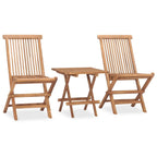 vidaXL 3-Piece Folding Patio Dining Set with Cushions - Solid Teak Wood, Black Polyester Cushions, Space-Saving Design for Garden, Terrace, Balcony