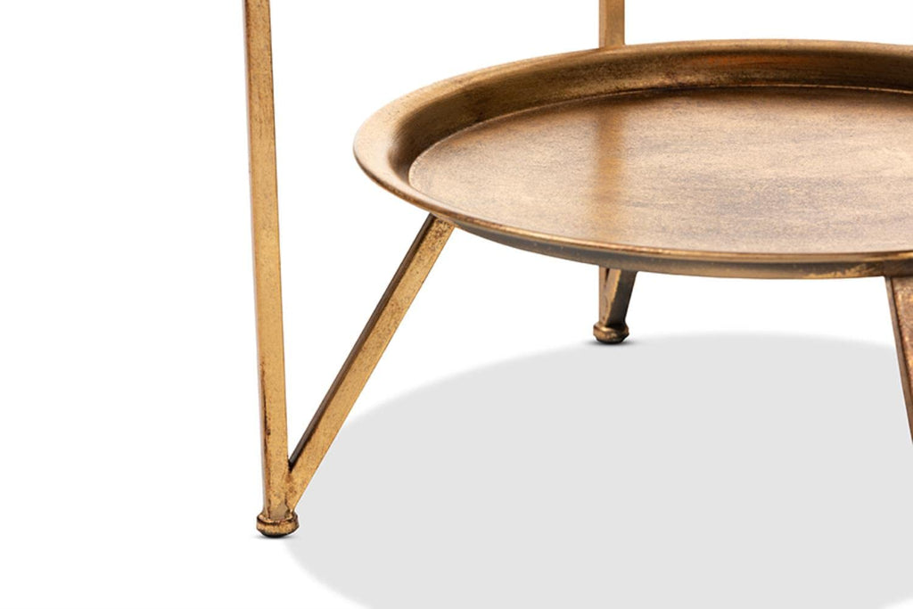 Baxton Studio Tamsin Modern and Contemporary Antique Gold Finished Metal and Mirrored Glass Accent Table with Tray Shelf