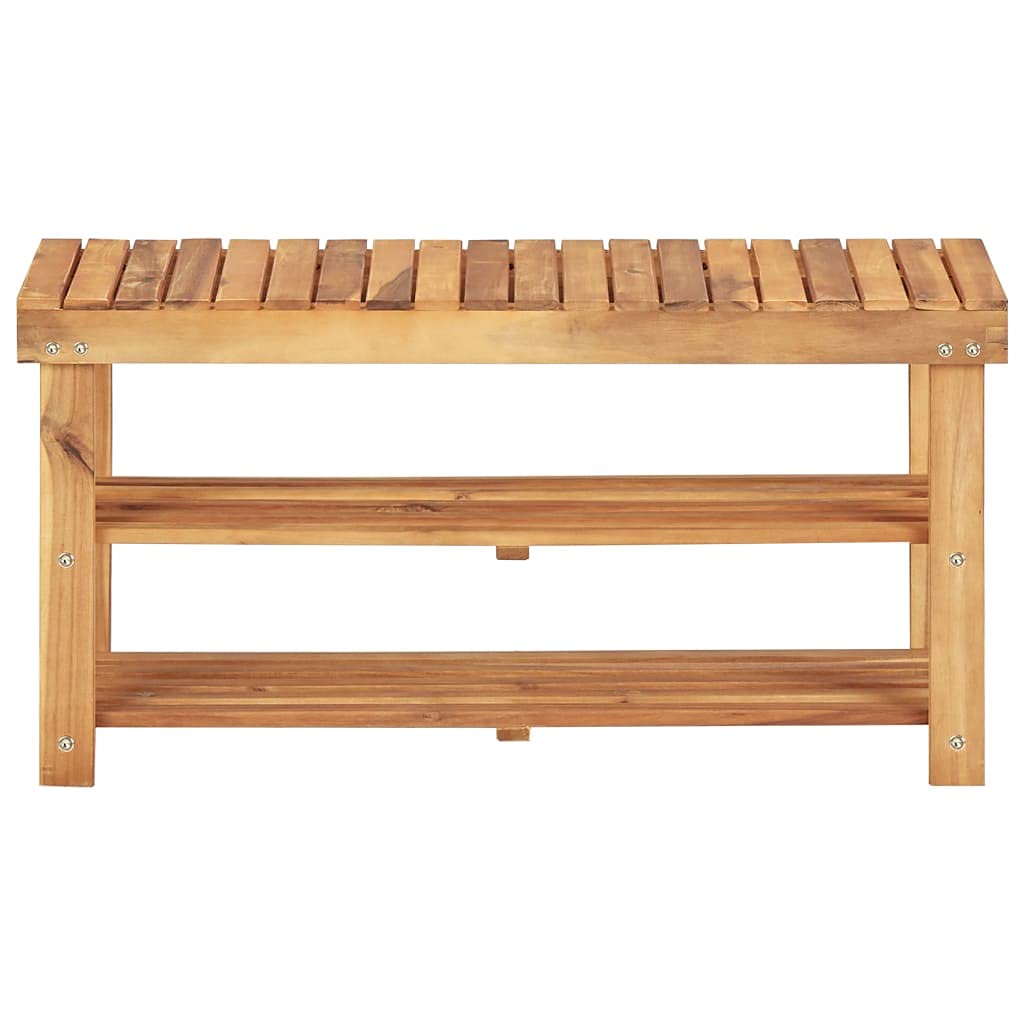 vidaXL Compact Shoe Rack - Solid Acacia Wood, 2-Shelf Storage Organizer/Bench, Natural Wood Color, Rustic Design, Easy Assembly, with Outstanding Durability, 27.5&quot;x12.5&quot;x18.1&quot; Dimensions
