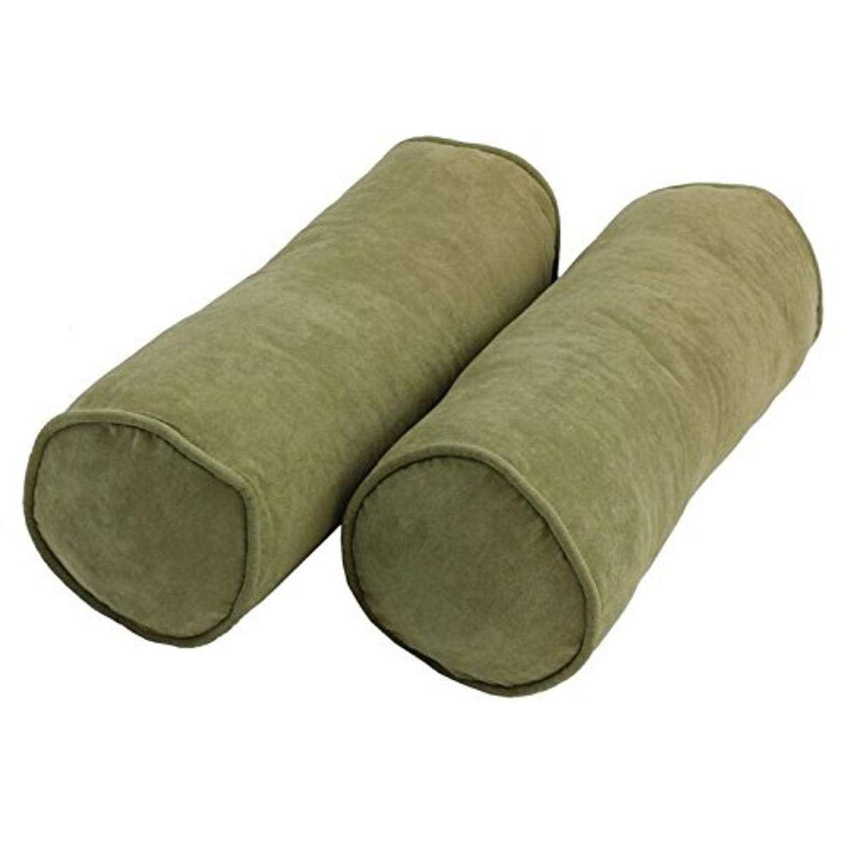 Blazing Needles Corded Microsuede Bolster Pillow, 2 Count (Pack of 1), Sage Green