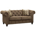 Acme Aurelia Tuxedo Linen Fabric Tufted Loveseat with Nailhead Trim in Brown