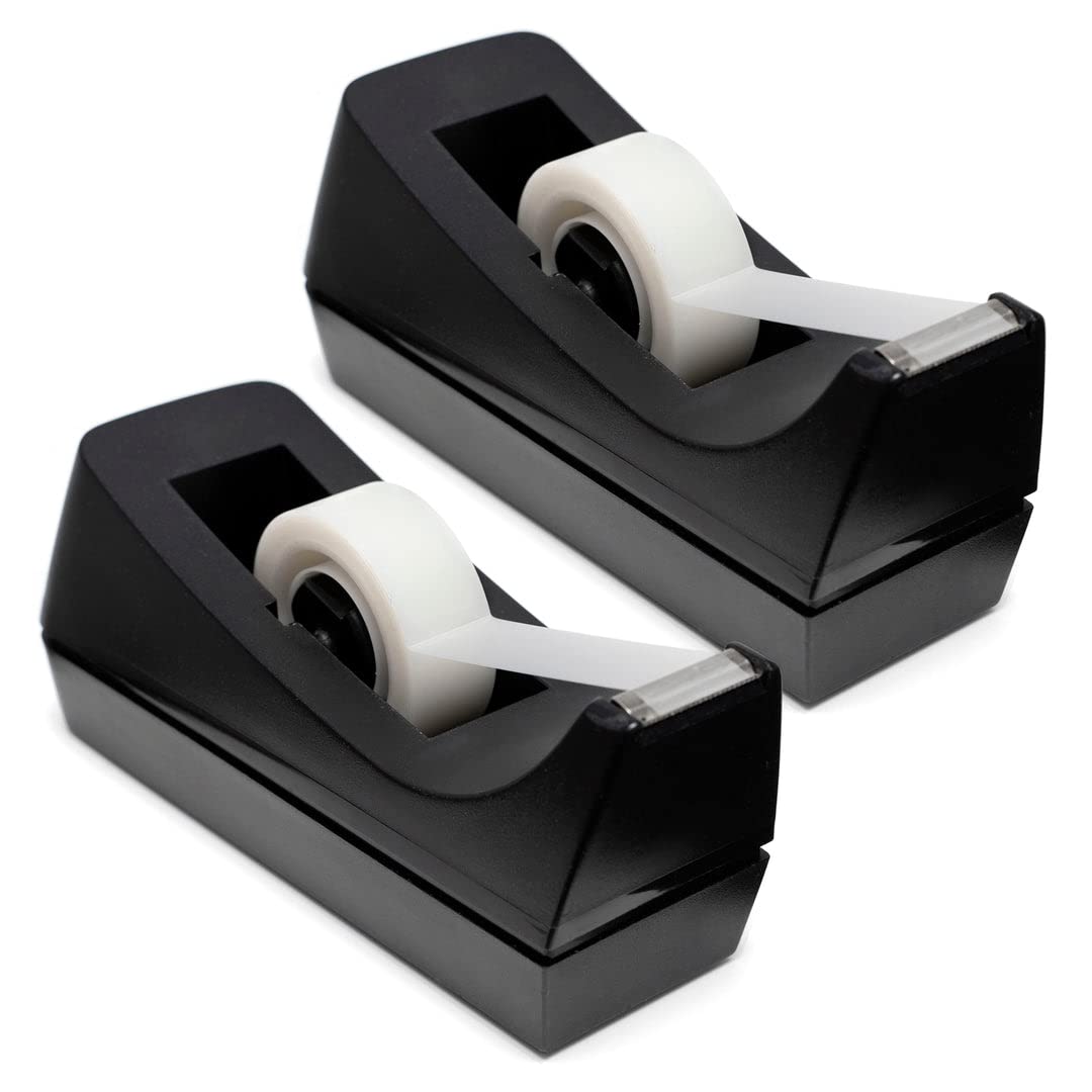 Desktop Tape Dispenser - Non-Skid Base - Weighted Tape Roll Dispenser - Perfect For Office Home School (Tape Not Included) 2 Pac