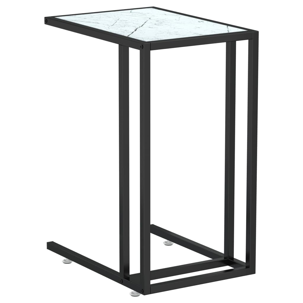 Vidaxl Computer Side Table C Shaped End Table White Marble Tempered Glass