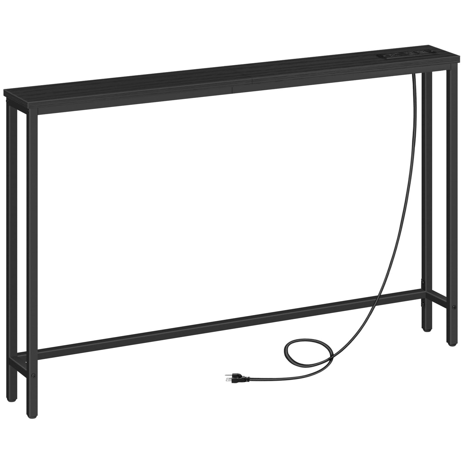 HOOBRO 47.2 Skinny Console Table with Power Outlets, 5.9 Behind Couch Table with Charging Station, Narrow Sofa Table, Long and T