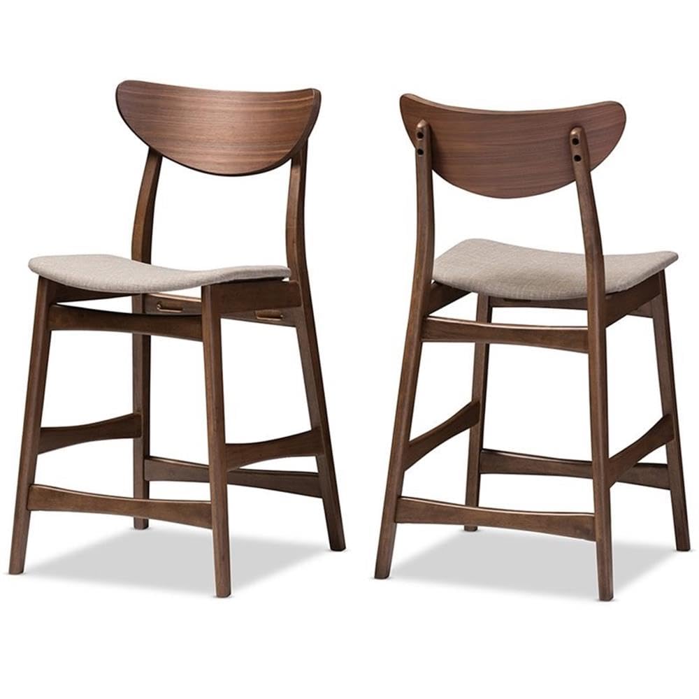 Baxton Studio 2 Piece Latina Scandinavian Style Light Grey Fabric Upholstered Walnut Counter Stool Set, 24', Gray